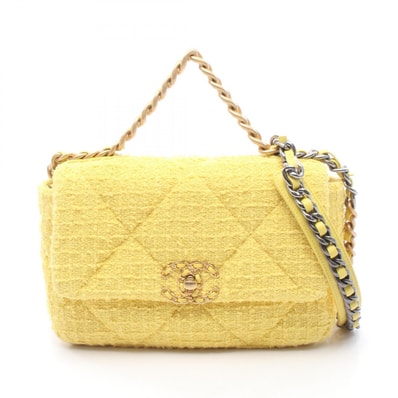 シャネル CHANEL 19 ディズヌフ マトラッセ 2WAY ショルダーバッグ バッグ ファブリック レディース イエロー系 AS1160 【中古】