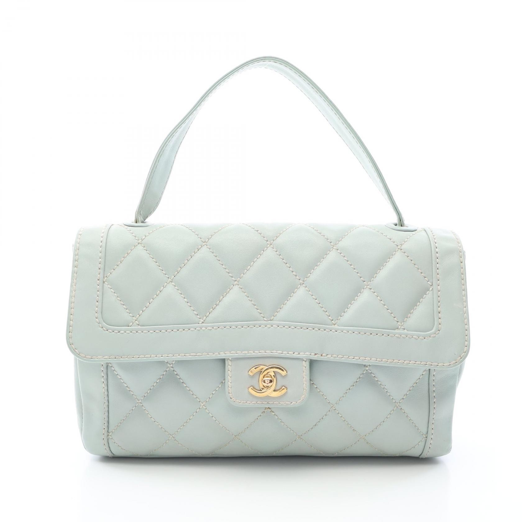 シャネル CHANEL ワイルドステッチ トップハンドル ハンドバッグ バッグ レザー レディース ブルー系 【中古】