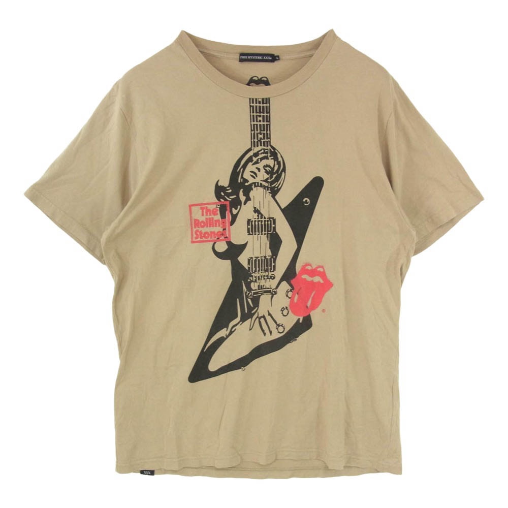 HYSTERIC GLAMOUR ヒステリックグラマー 06211CT11 Rolling Stones XXX ローリングストーンズ ギターガール クルーネック 半袖 Tシャツ ブラウン系 L【中古】