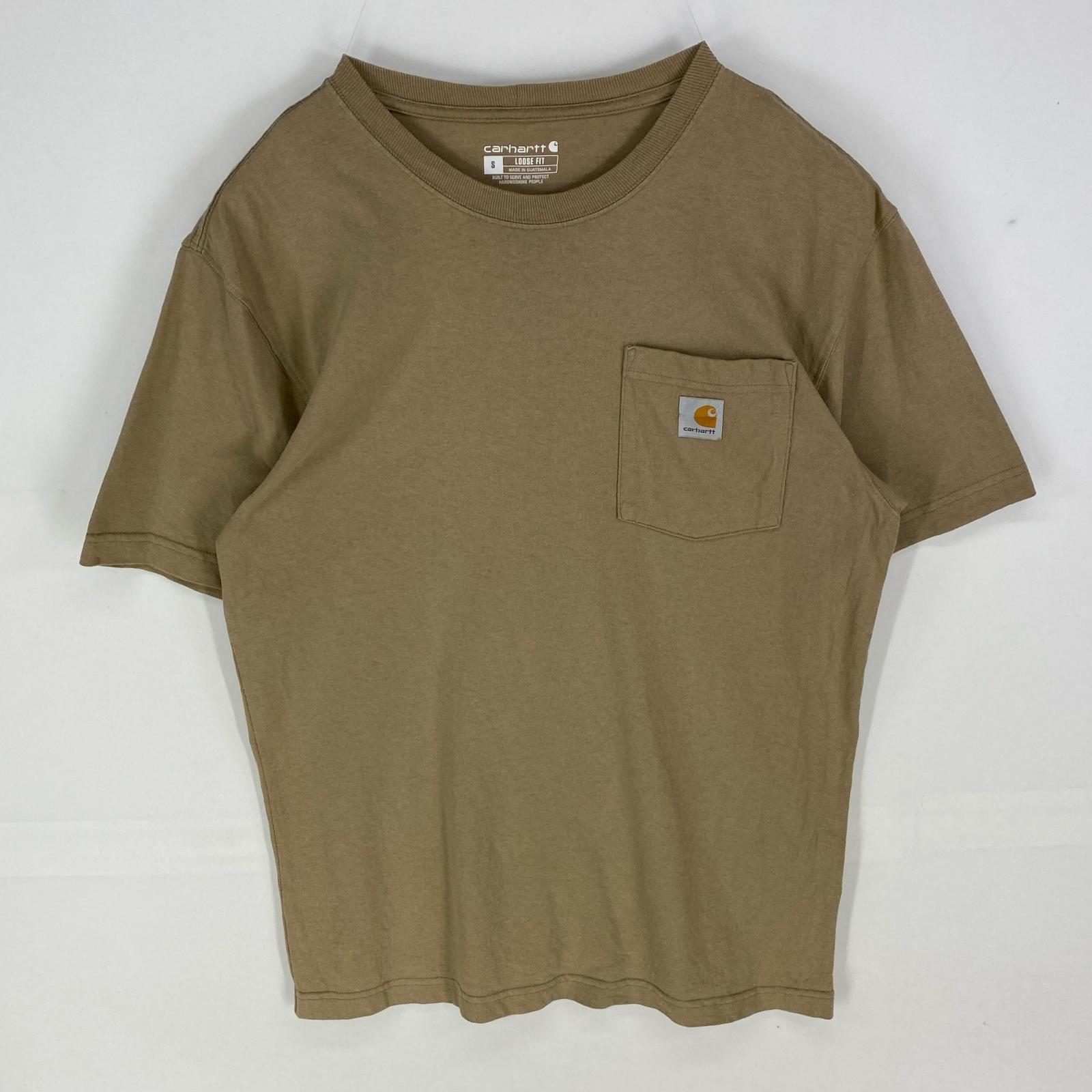 古着 カーハート Carhartt 半袖シャツ ワンポイントロゴ クルーネック ショートスリーブ S  ベージュ系 メンズ