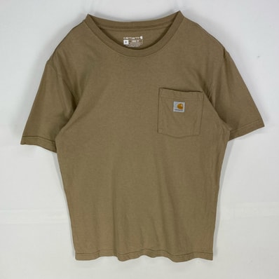 古着 カーハート Carhartt 半袖シャツ ワンポイントロゴ クルーネック ショートスリーブ S ベージュ系 メンズ