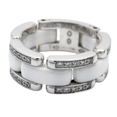 【6jdb0408-16】シャネル リング ウルトラコレクション K18WG ホワイトゴールド セラミック ダイヤモンド ホワイト #49【中古】レディース