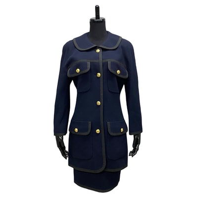 CHANEL シャネル ココマーク ウール シルク セットアップ ネイビー
310-3