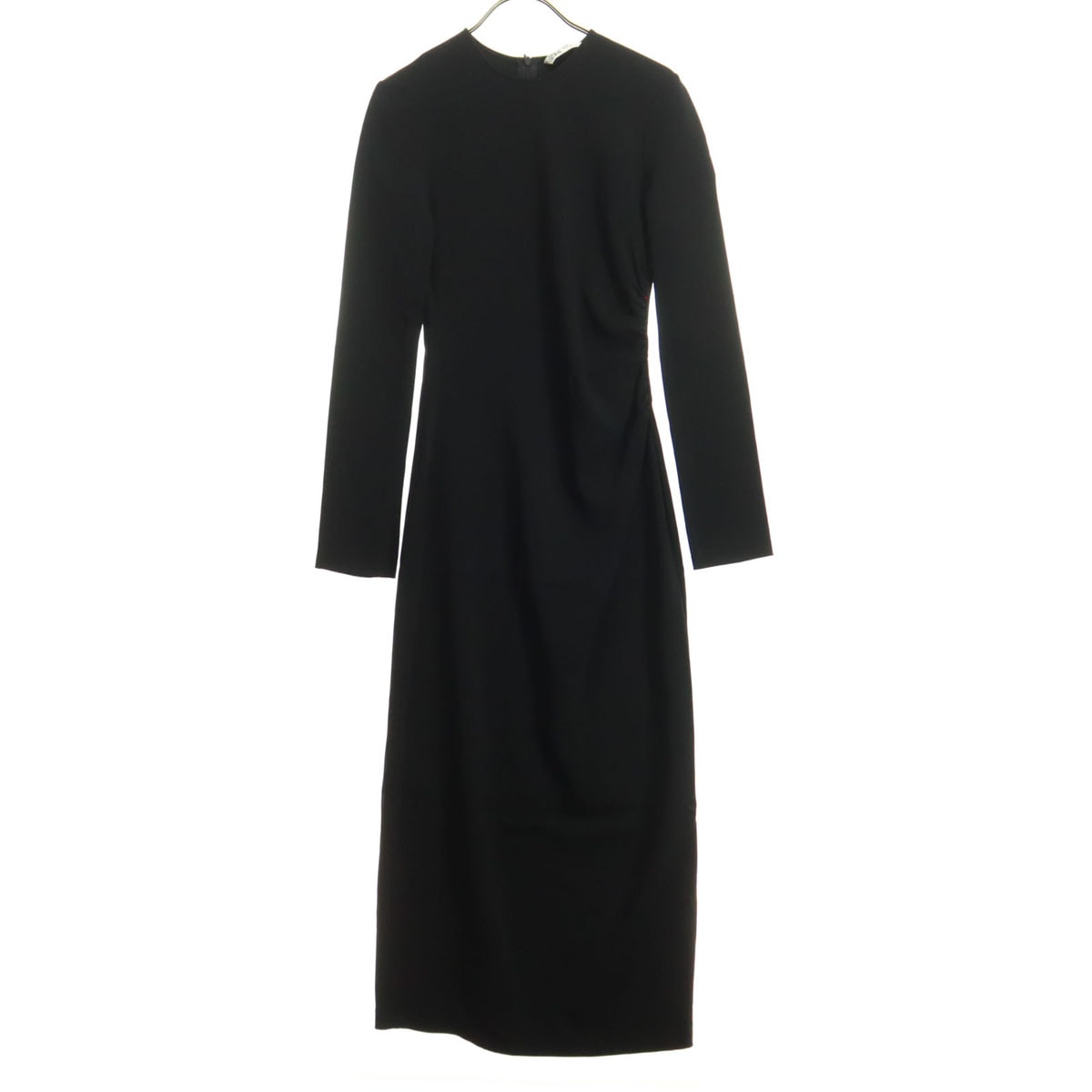 美品 ZARA ザラ 長袖 Uネック タイト ロングワンピース XS ブラック