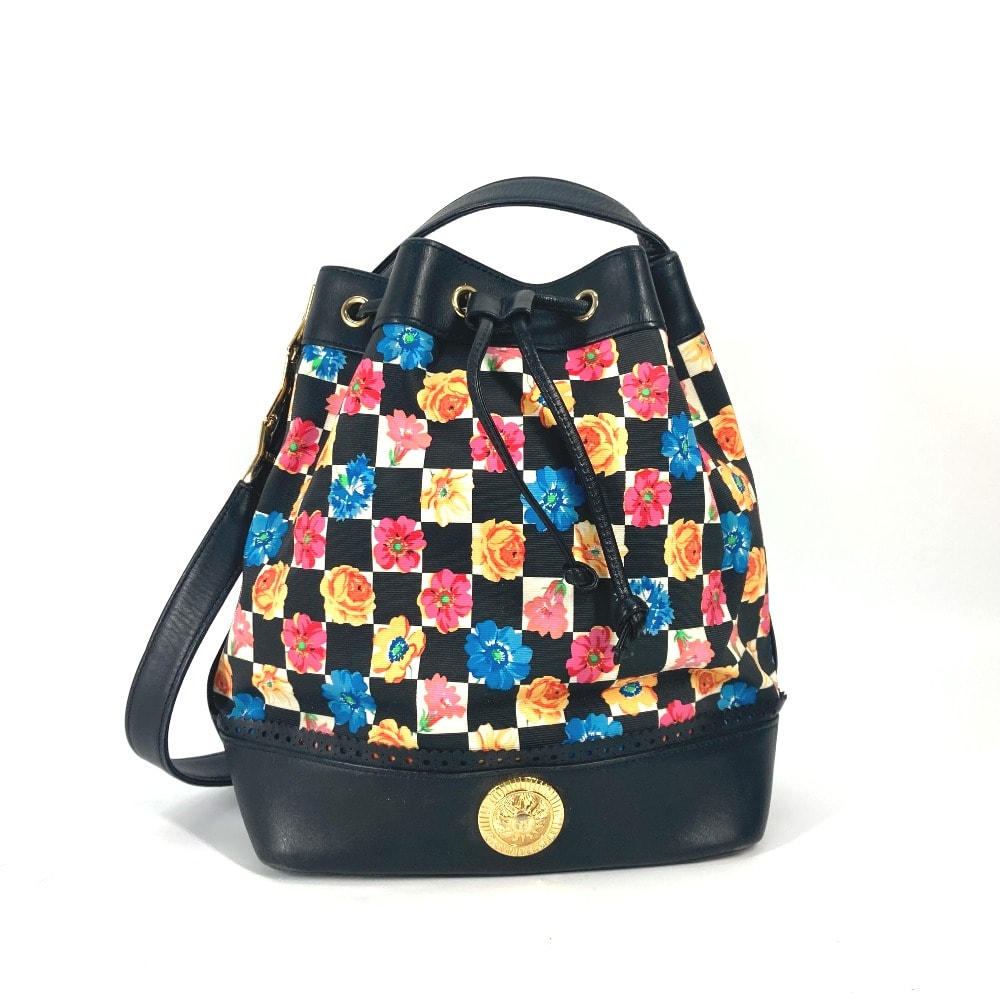 ヴェルサーチ VERSACE バケツ型 フラワー 花柄 チェーン カバン 巾着 斜め掛け ショルダーバッグ PVC/レザー マルチカラー