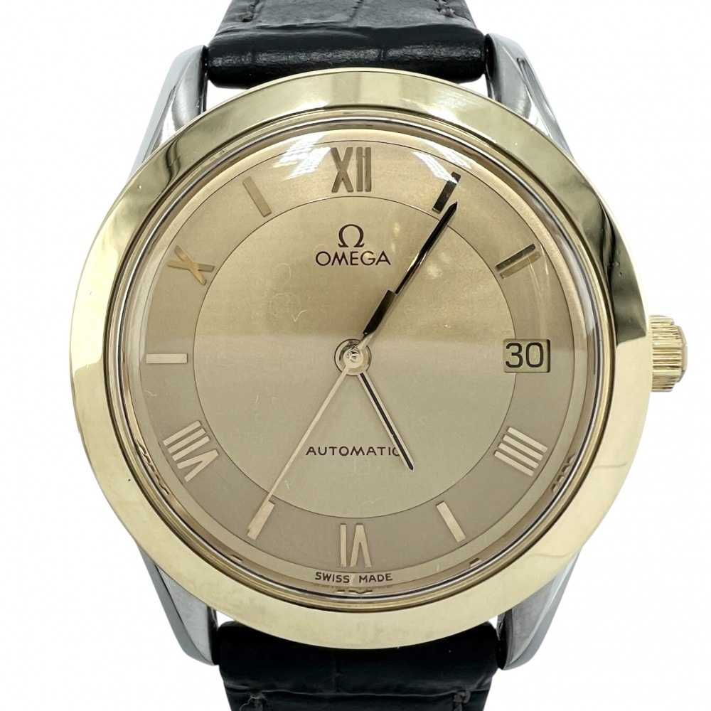 OMEGA オメガ 腕時計 デイト AT SS MAISON FONDEE EN 1848 シャンパンゴールド文字盤 166.0285/366.0885 自動巻き ステンレススチール K18ゴールド ブラック 黒 ゴールド メンズ【中古品】