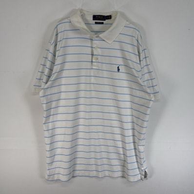 古着 ポロ・ラルフローレン POLO RALPH LAUREN 半袖 ポロシャツ ロゴ 刺繍 3ボタン L ホワイト ボーダー メンズ