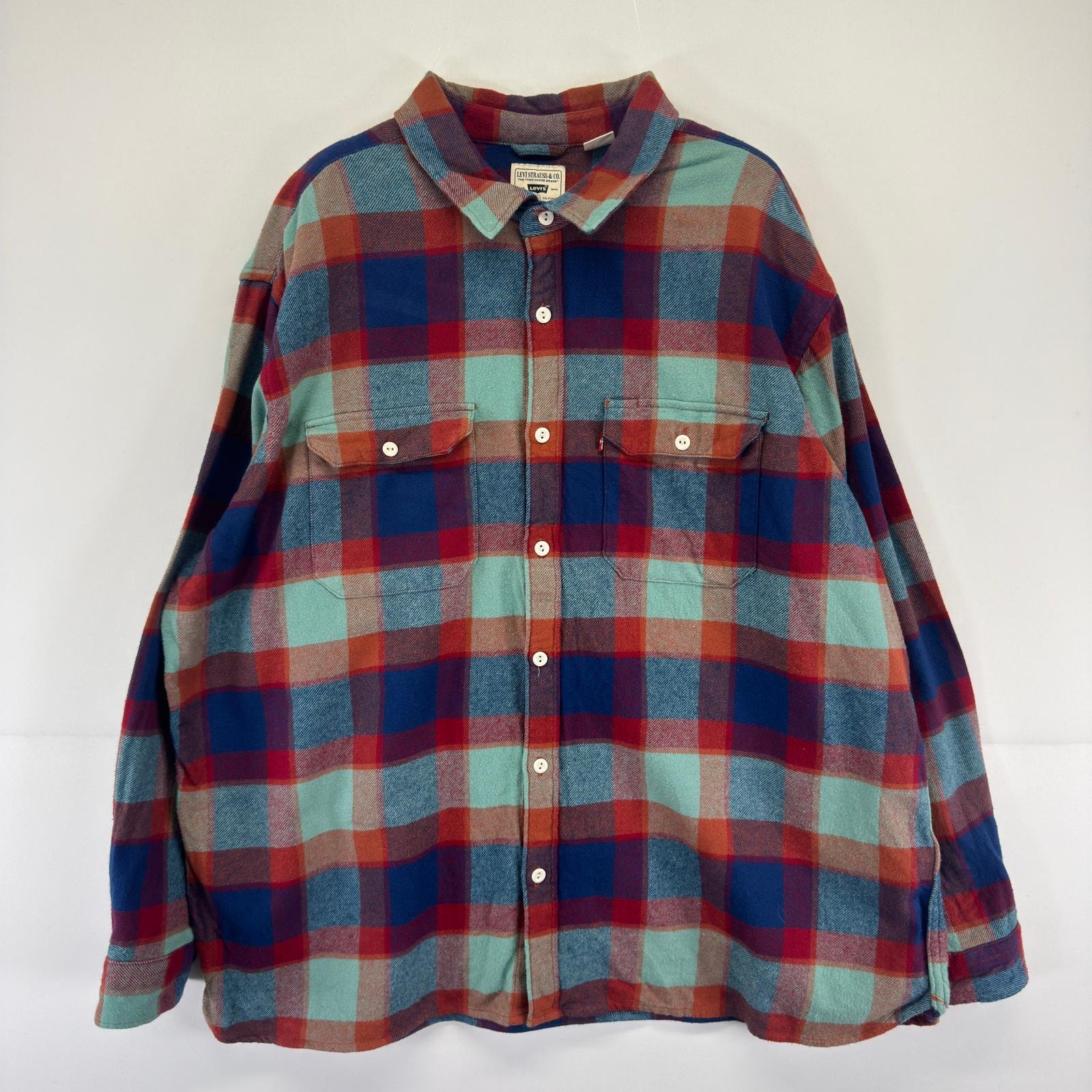 古着 リーバイス Levi's 長袖シャツ ネルシャツ 大きいサイズ 胸ポケット 2XL  ブルー系 チェック メンズ