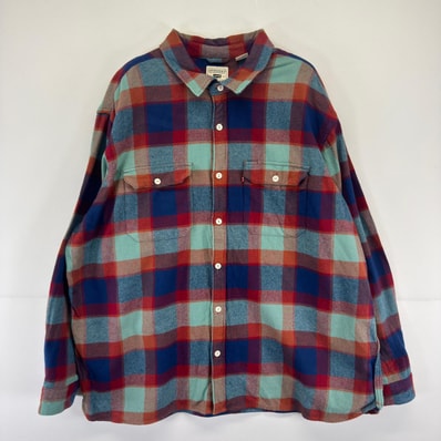古着 リーバイス Levi's 長袖シャツ ネルシャツ 大きいサイズ 胸ポケット 2XL ブルー系 チェック メンズ