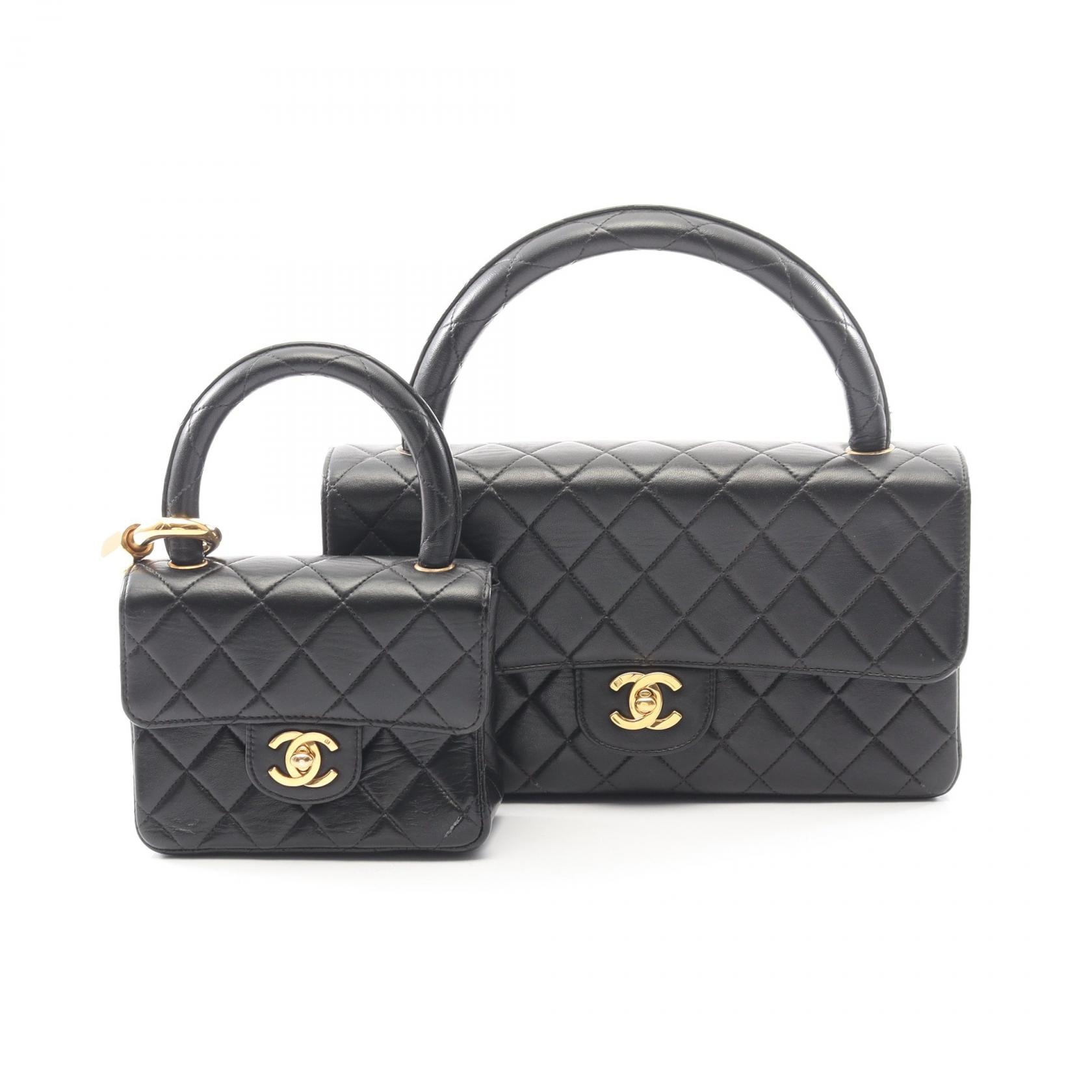 シャネル CHANEL マトラッセ 親子バッグ ハンドバッグ バッグ ラムスキン(羊革) レディース ブラック系 【中古】