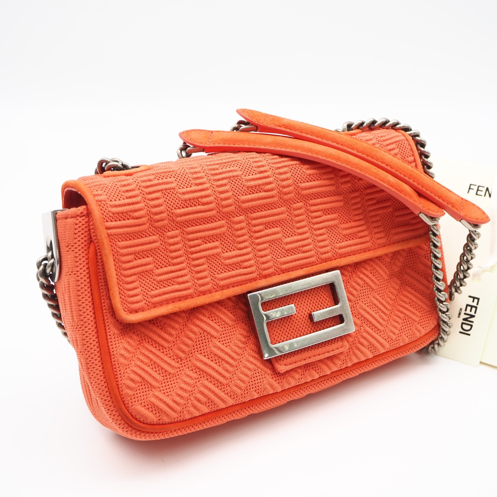 【極美品】FENDI フェンディ バゲット レザー ショルダーバッグ オレンジ C (やや傷や汚れあり)】FENDI フェンディ キャンバス レザー バゲット