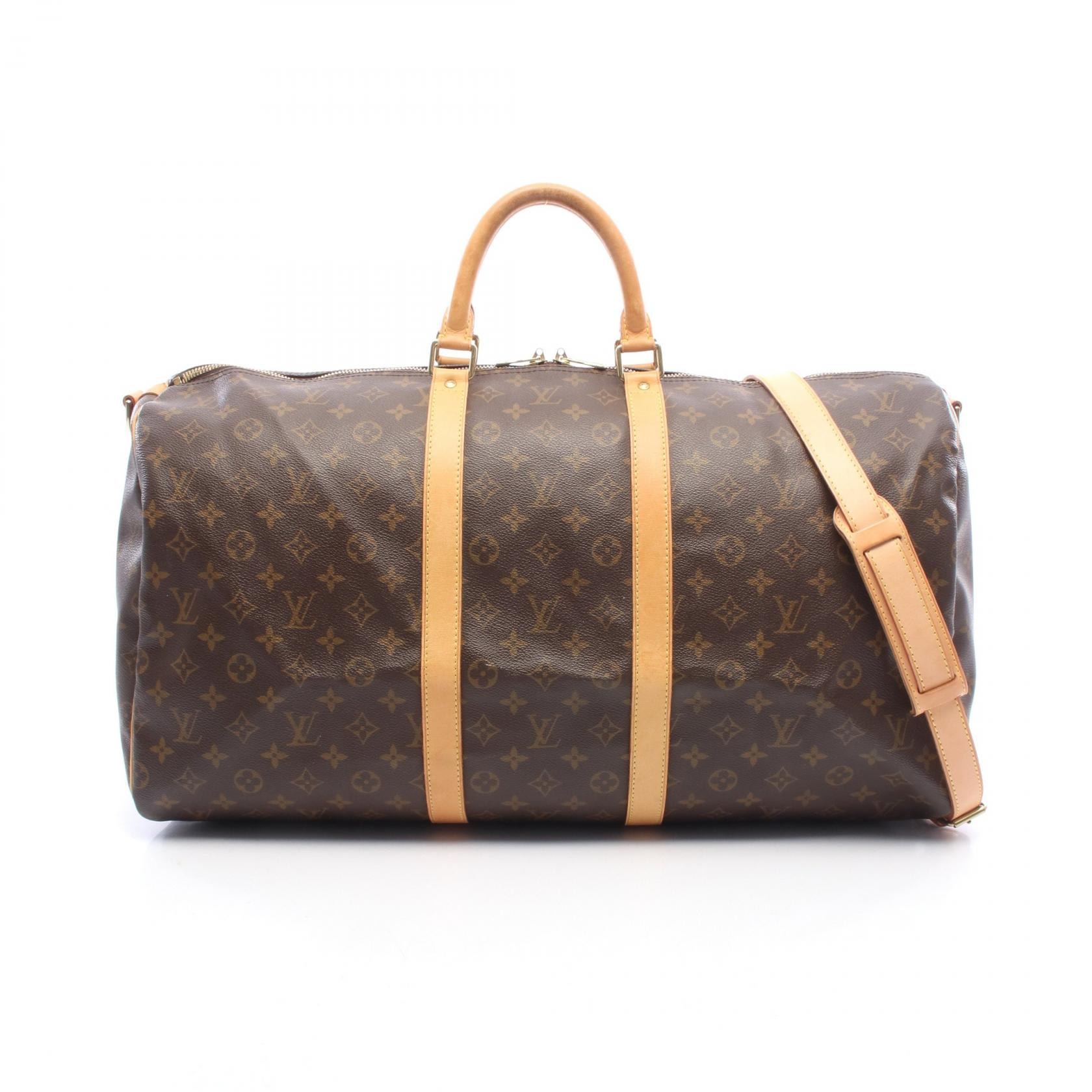 ルイ・ヴィトン LOUIS VUITTON キーポル バンドリエール55 モノグラム 2WAY ボストンバッグ バッグ PVCコーティングキャンバス レザー メンズ レディース ブラウン系 M41414 【中古】