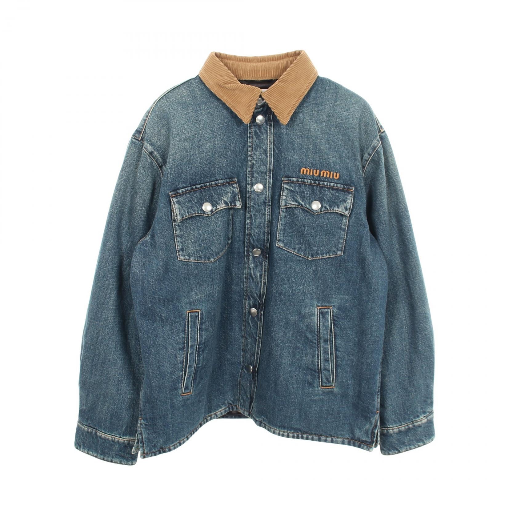 ミュウ ミュウ Miu Miu DENIM PIUMINO ダウンジャケット 衣料品 アウター コットン レディース ネイビー系 / ベージュ系 【中古】
