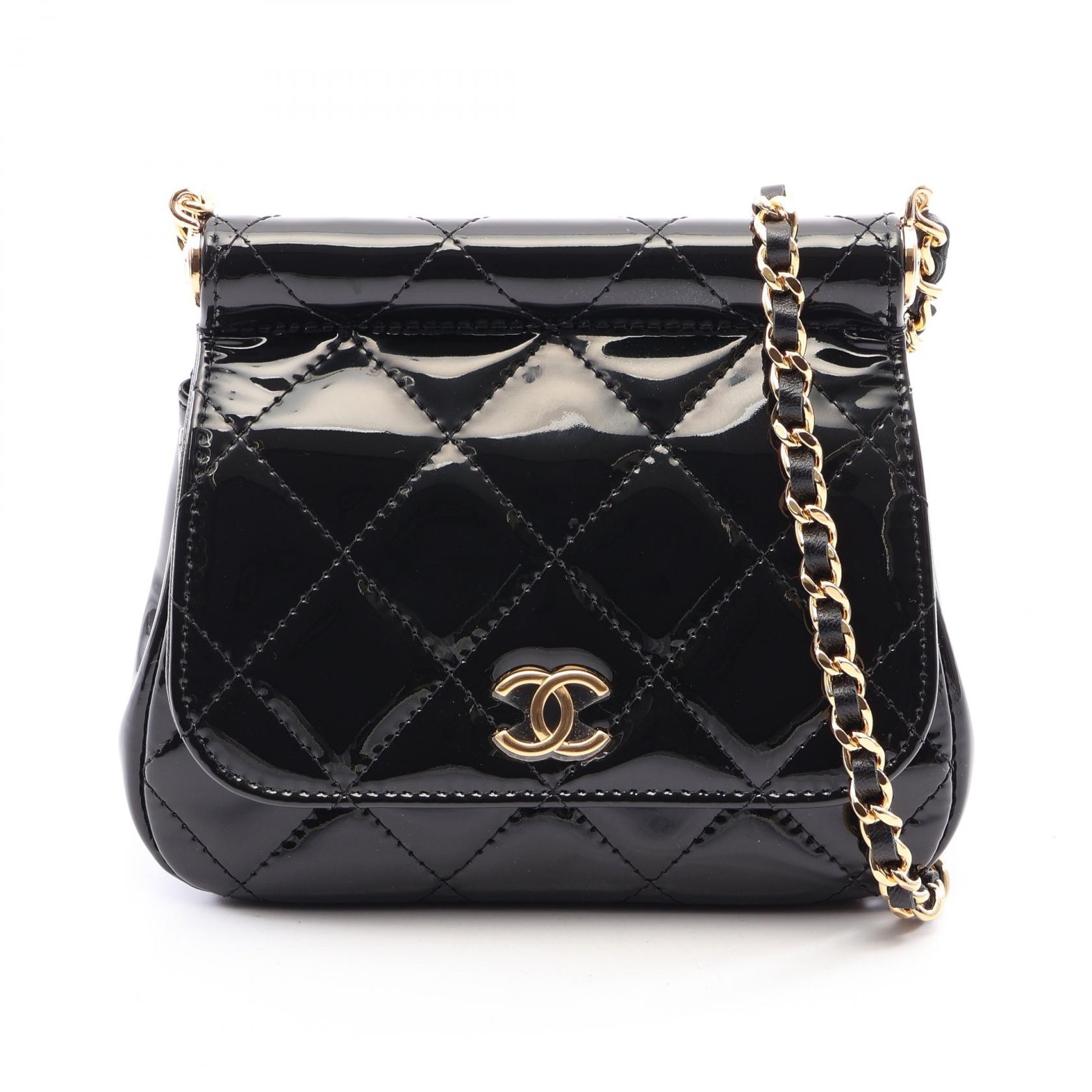 シャネル CHANEL マトラッセ スモール ショルダーバッグ バッグ パテントレザー レディース ブラック系 AP3005 【中古】