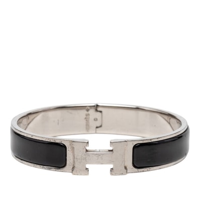 エルメス クリックH PM ブレスレット バングル シルバー ブラック メタル レディース HERMES 【中古】