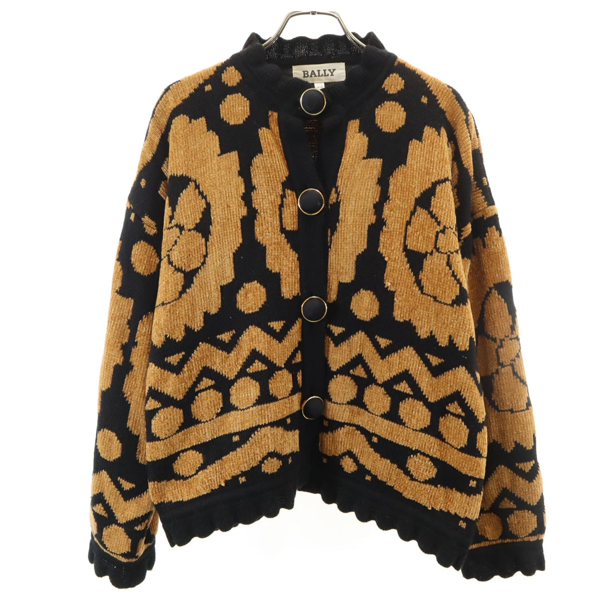 BALLY バリー 80s 90s イタリア製 オールド 総柄 長袖 ニットカーディガン 44 ブラウン