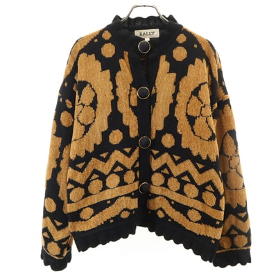 BALLY バリー 80s 90s イタリア製 オールド 総柄 長袖 ニットカーディガン 44 ブラウン