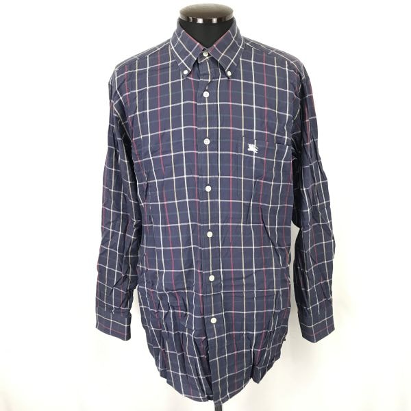 BURBERRY★ボタンダウン/長袖シャツ【Mens size -M/紺/navy blue/チェック】Tops/Shirts◆senBH119