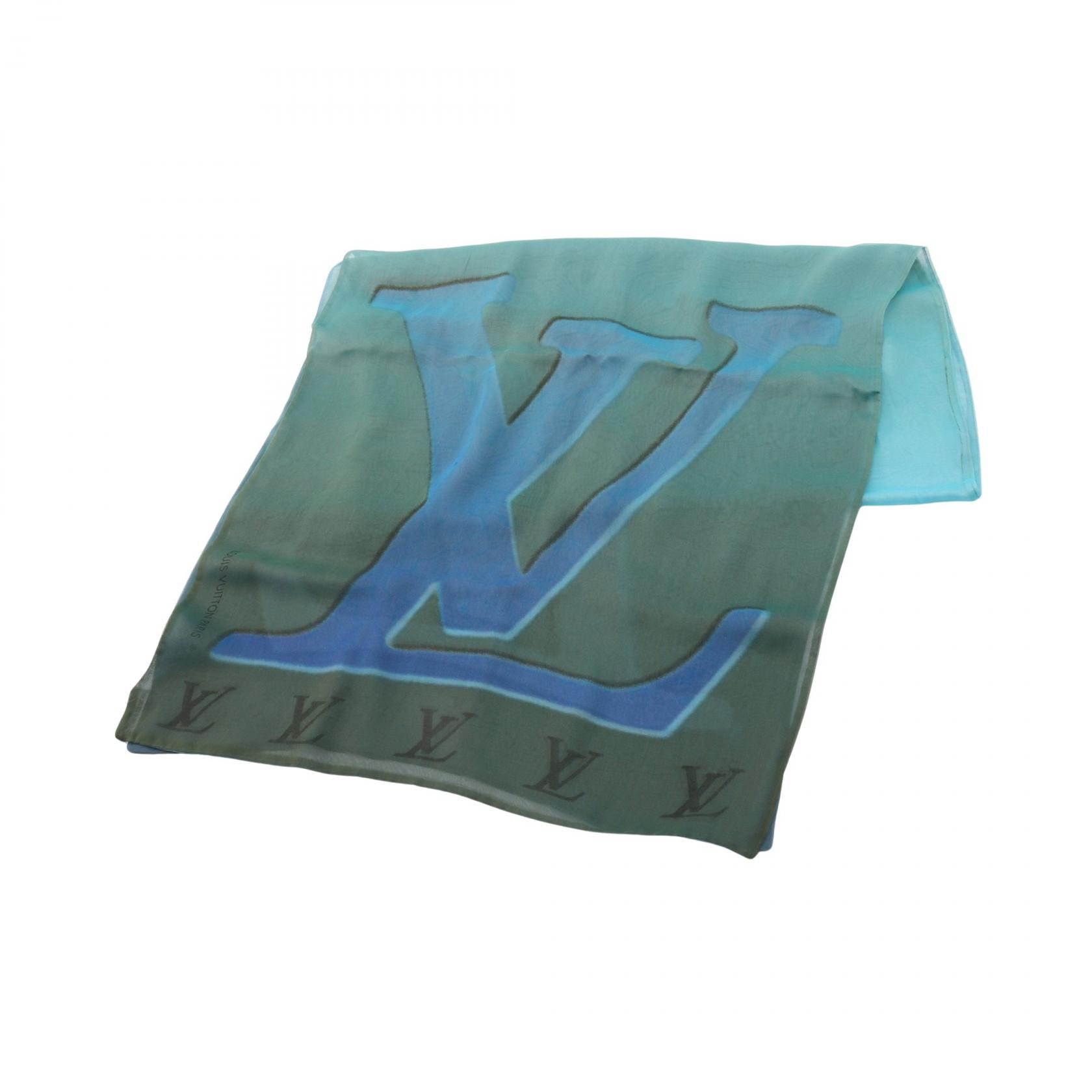 ルイ・ヴィトン LOUIS VUITTON LVロゴ スカーフ 衣料品 シルク レディース ブルー系 / グリーン系 【中古】