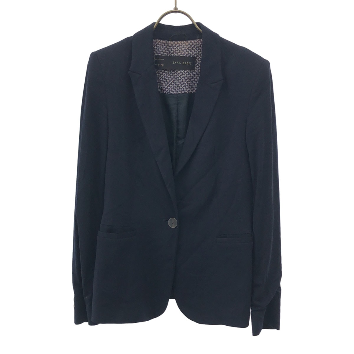 ZARA BASIC ザラベーシック テーラードジャケット S ネイビー 肩パット入り