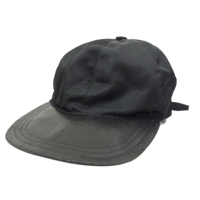 PRADA プラダ ロゴ レザー 切替 キャップ ブラック系【中古】