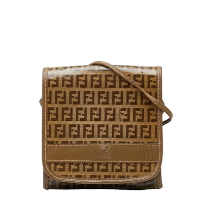 フェンディ ズッキーノ ショルダーバッグ ブラウン PVC レザー レディース FENDI 【中古】