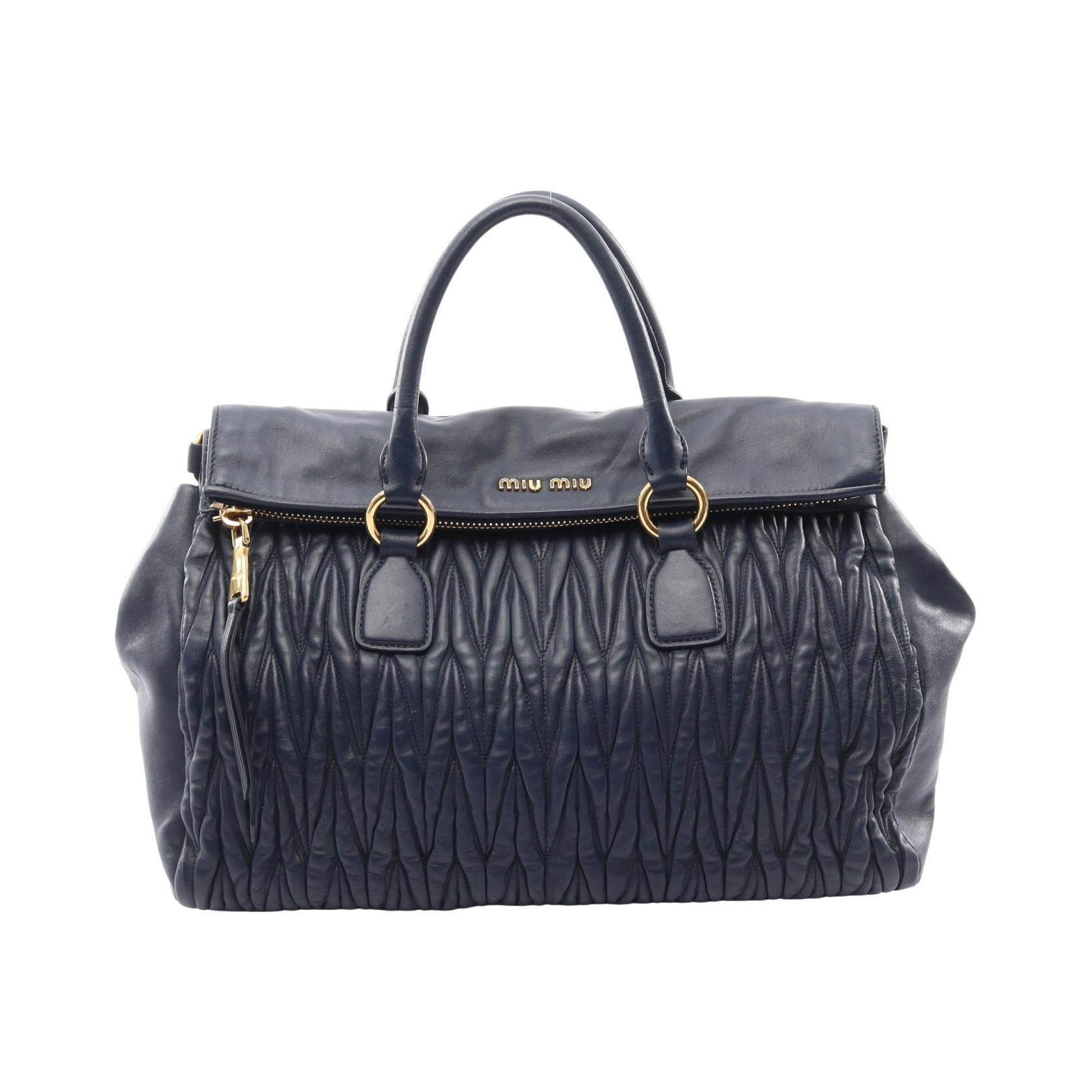 ミュウ ミュウ Miu Miu MATELASSE マテラッセ トートバッグ バッグ レザー レディース ネイビー系 【中古】