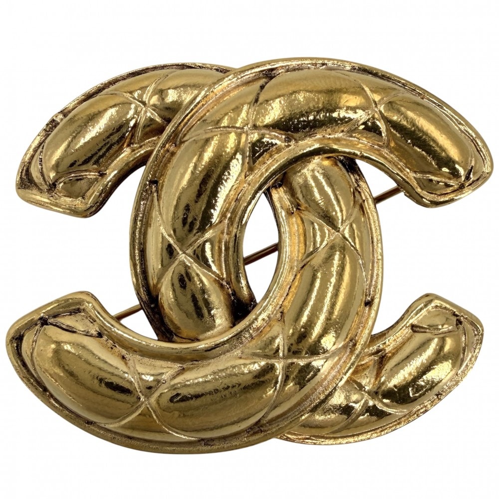 CHANEL シャネル ブローチ マトラッセ ココマーク アクセサリー ヴィンテージ GP ゴールド レディース 約18.3g【中古品】