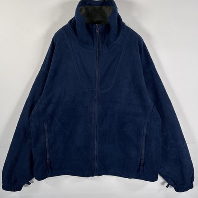 古着 90's/90年代 コロンビア Columbia フリースジャケット フルジップ ドローコード サイドポケット L ネイビー 無地 レディース