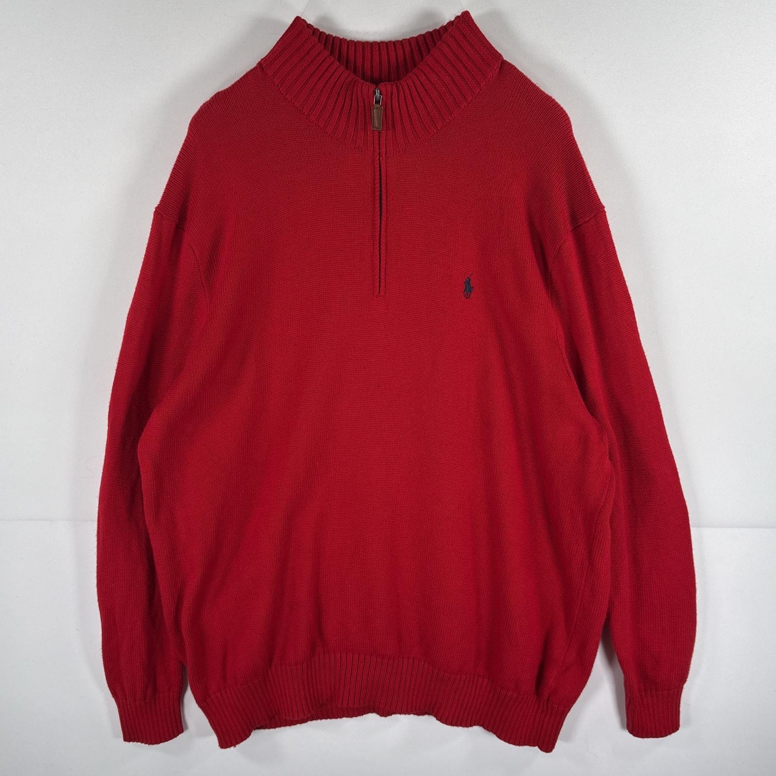 古着 ポロバイラルフローレン Polo by Ralph Lauren ニット ハーフジップ トレーナー ニット ワンポイント 大きいサイズ 2XB  レッド メンズ