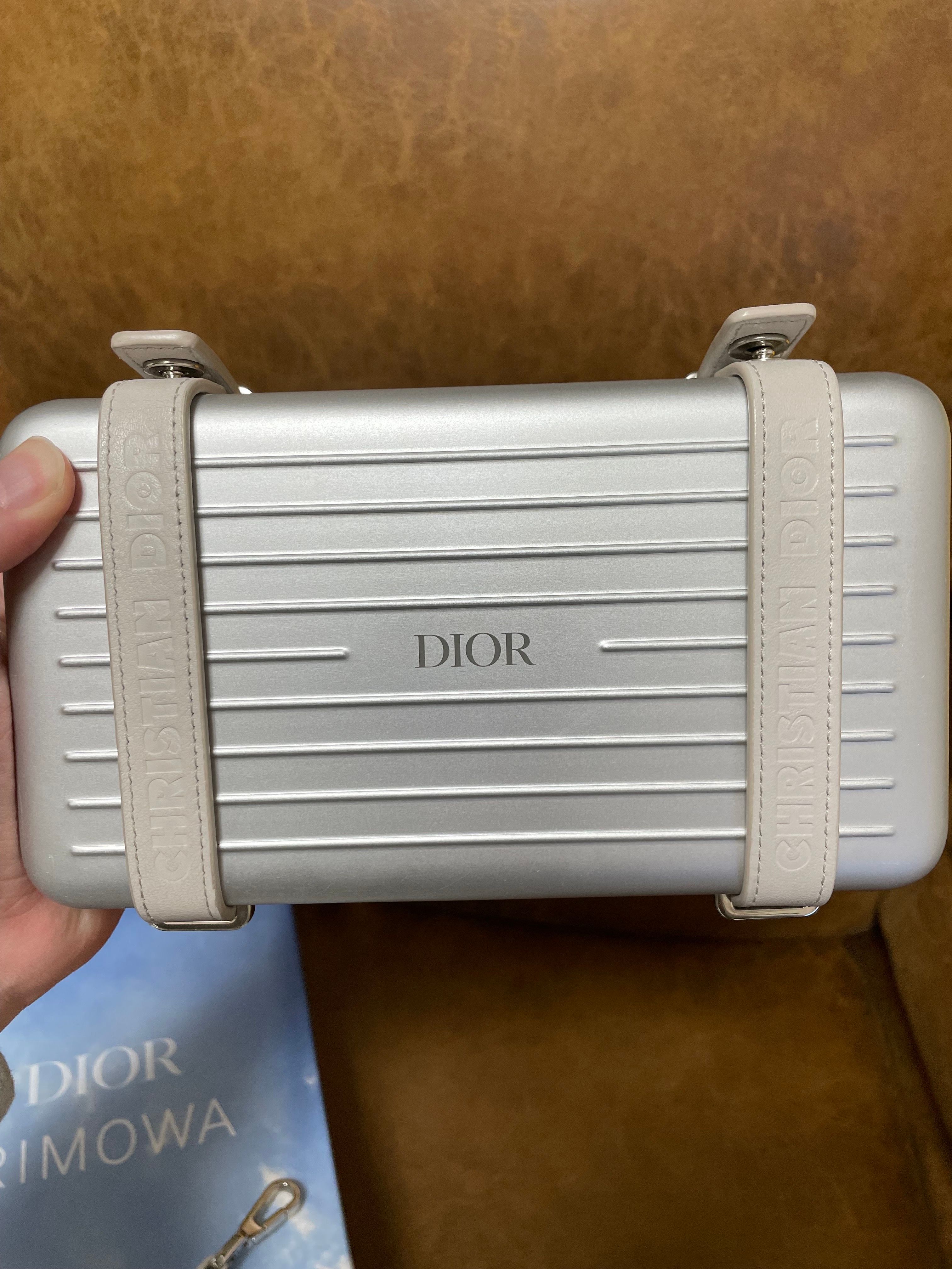 Dior and RIMOWA Personal Clutch Gray Aluminum and Beige Grained Calfskin