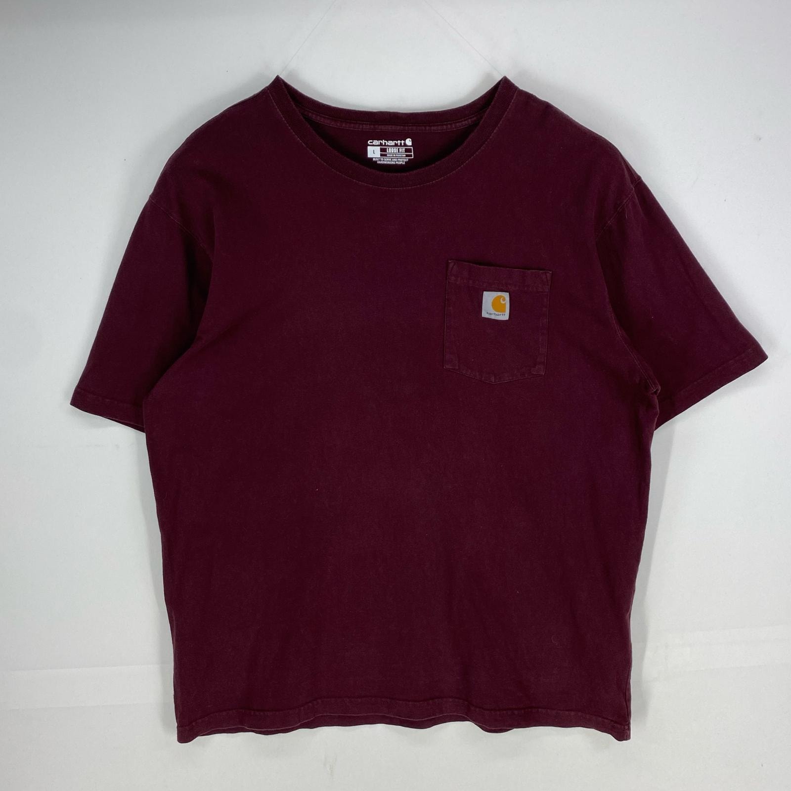 古着 カーハート Carhartt 半袖Tシャツ ワンポイントロゴ ショートスリーブ クルーネック L レッド系 メンズ