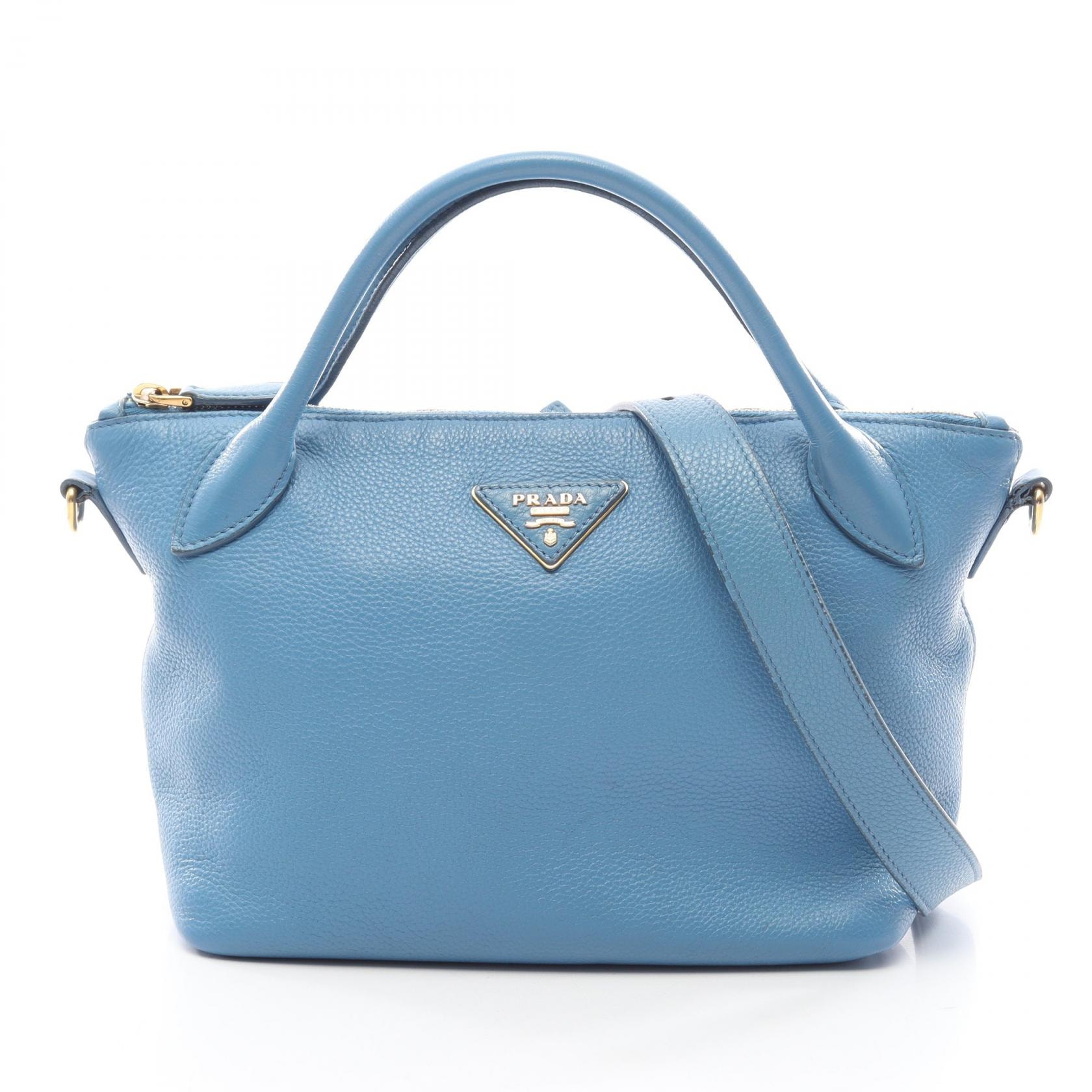 プラダ PRADA 三角プレート 2WAY ハンドバッグ バッグ レザー レディース ブルー系 【中古】