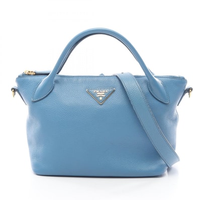 プラダ PRADA 三角プレート 2WAY ハンドバッグ バッグ レザー レディース ブルー系 【中古】