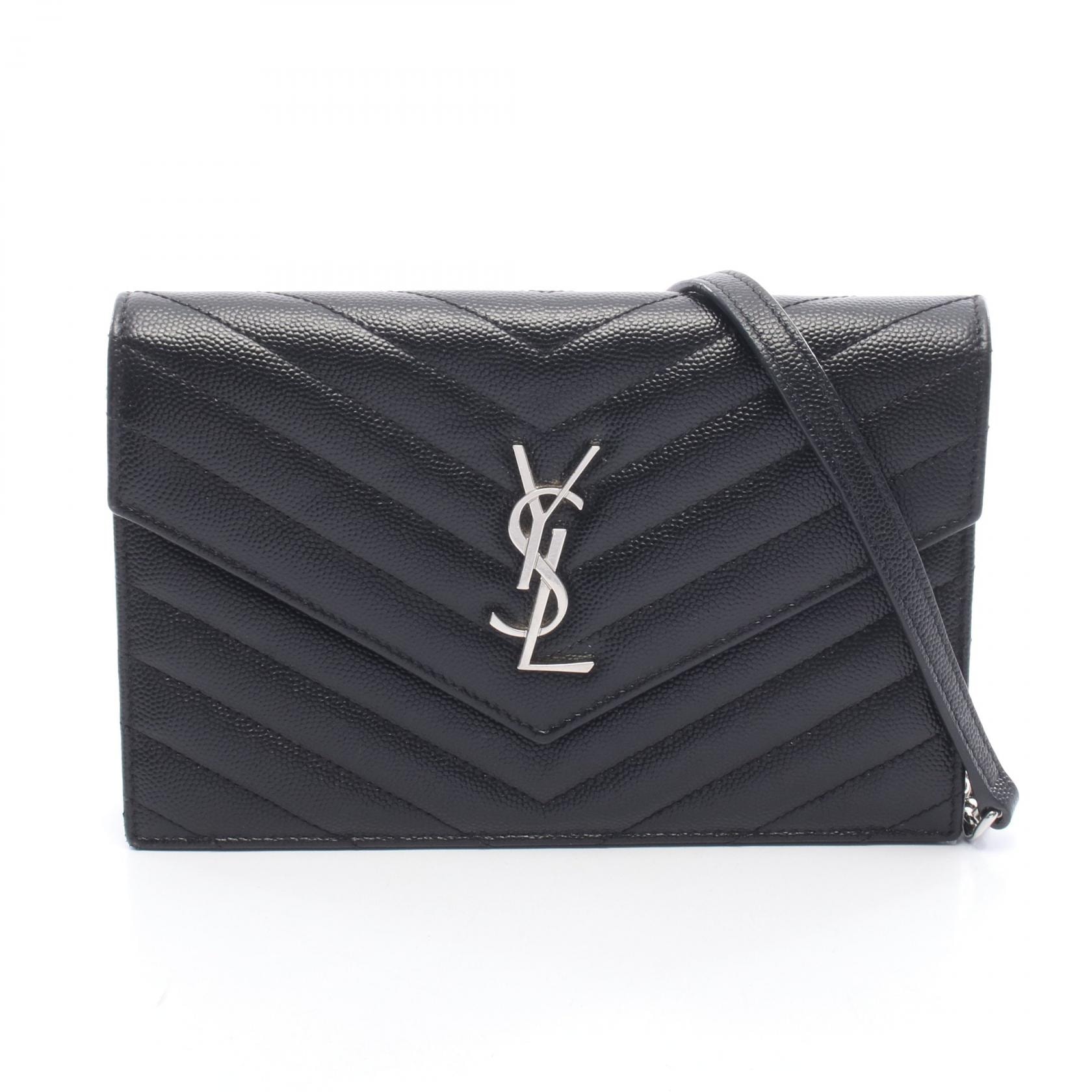 サンローランパリ SAINT LAURENT PARIS モノグラム エンベローブ ショルダーバッグ バッグ レザー レディース ブラック系 393953 【中古】