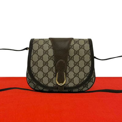 GUCCI グッチ GG ロゴ 柄 レザー PVC ショルダーバッグ ブラウン
55519