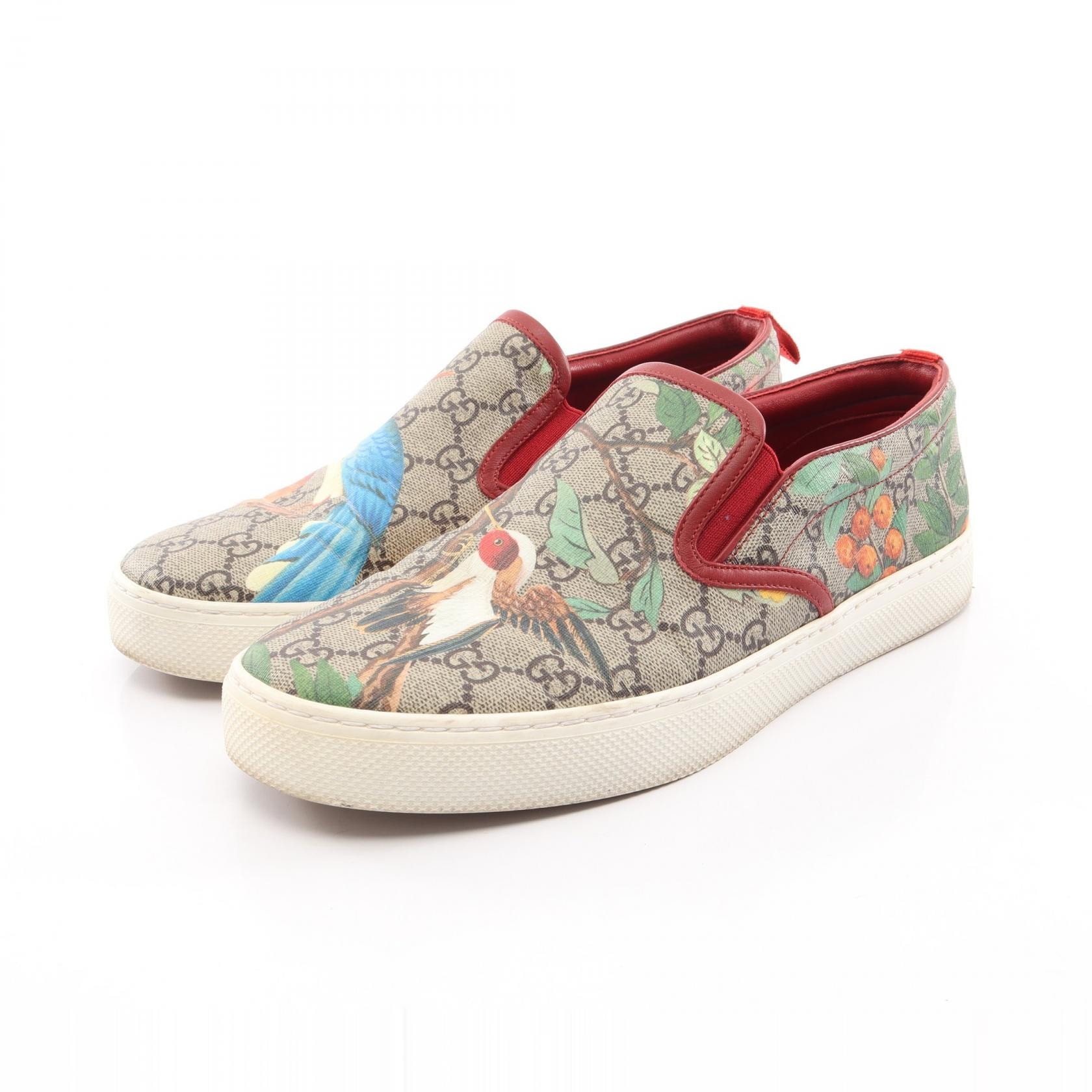 グッチ GUCCI ティアン GGスプリーム スリッポン スニーカー 靴 PVCコーティングキャンバス レザー メンズ ベージュ系 / マルチカラー 427077 【中古】