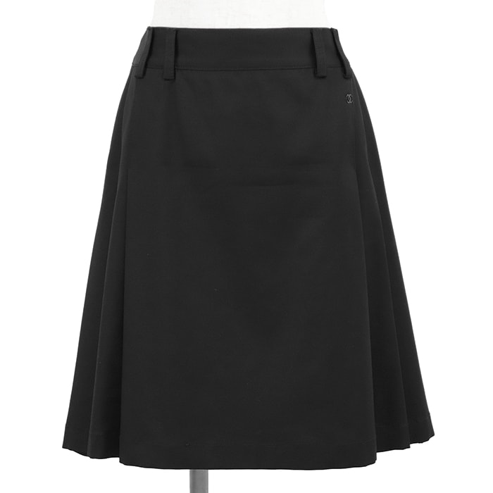 SALE【美品】CHANEL シャネル ヴィンテージ フレアスカート サイズ 36 レディース 05A P26772 ロゴ COCOマーク チャーム シルク × ウール ボトムス ブラック 黒 イタリア製 カール・ラガーフェルド期
