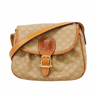 【6dc3907】セリーヌ ショルダーバッグ マカダム PVC ブラウン ゴールド金具【中古】レディース