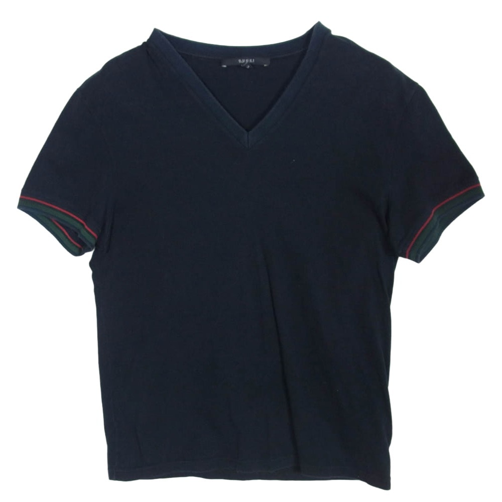 GUCCI グッチ Tシャツ 269121 X3431 シェリーライン コットン  vネック Tシャツ 半袖カットソー ネイビー系 S【中古】