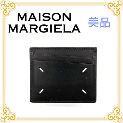 ■美品■ Maison Malgiela メゾン・マルジェラ 4ステッチ レザー カードケース ブラック 黒 レディース メンズ ユニセックス パスケース