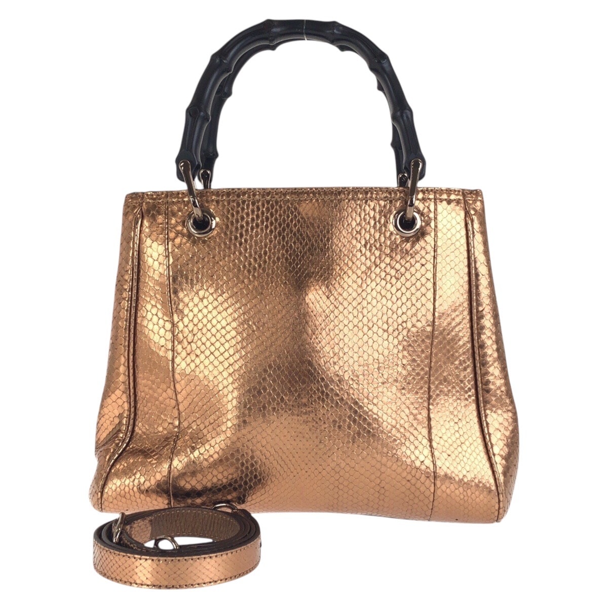 美品 GUCCI グッチ バンブー ショッパー スモール ブラウン ブロンズ ゴールド金具 パイソン トートバッグ ショルダーバッグ 2way 601855 【中古】
