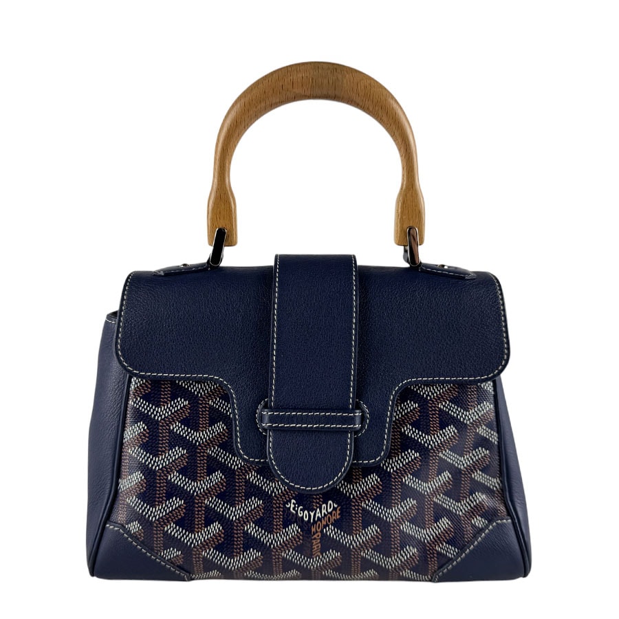 ゴヤール GOYARD ハンドバッグ ショルダーバッグ サイゴン ミニ PVCコーティングキャンバス/レザー ネイビー レディース【中古】 z10243