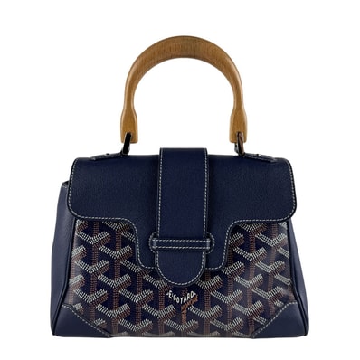 ゴヤール GOYARD ハンドバッグ ショルダーバッグ サイゴン ミニ PVCコーティングキャンバス/レザー ネイビー レディース【中古】 z10243