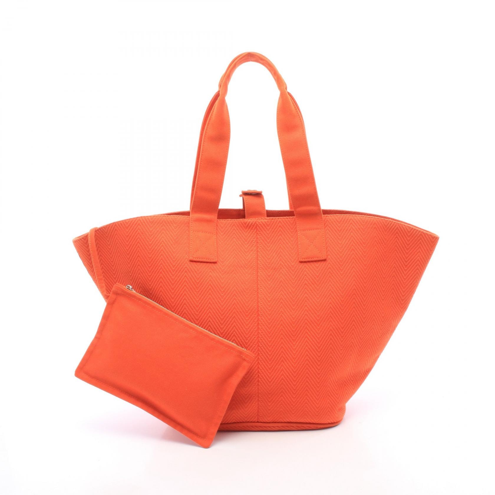 エルメス HERMES パニエドプラージュPM トートバッグ バッグ トワルシェブロン トワルシェブロン オレンジ レディース オレンジ系 【中古】