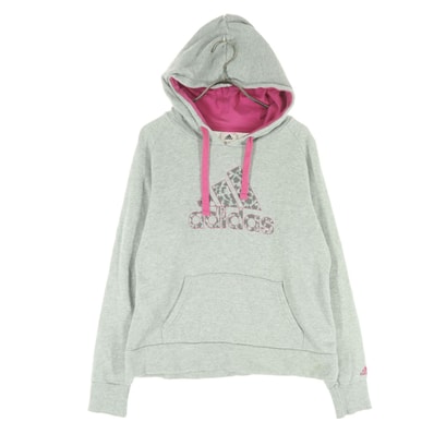 adidas アディダス ロゴプリント 長袖 スウェットパーカー M ライトグレー