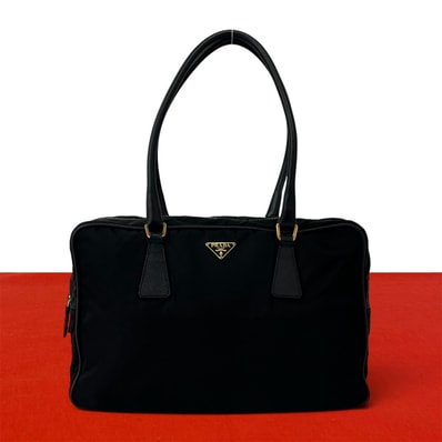 PRADA プラダ 三角 ロゴ 金具 ナイロン レザー トートバッグ ブラック
02914