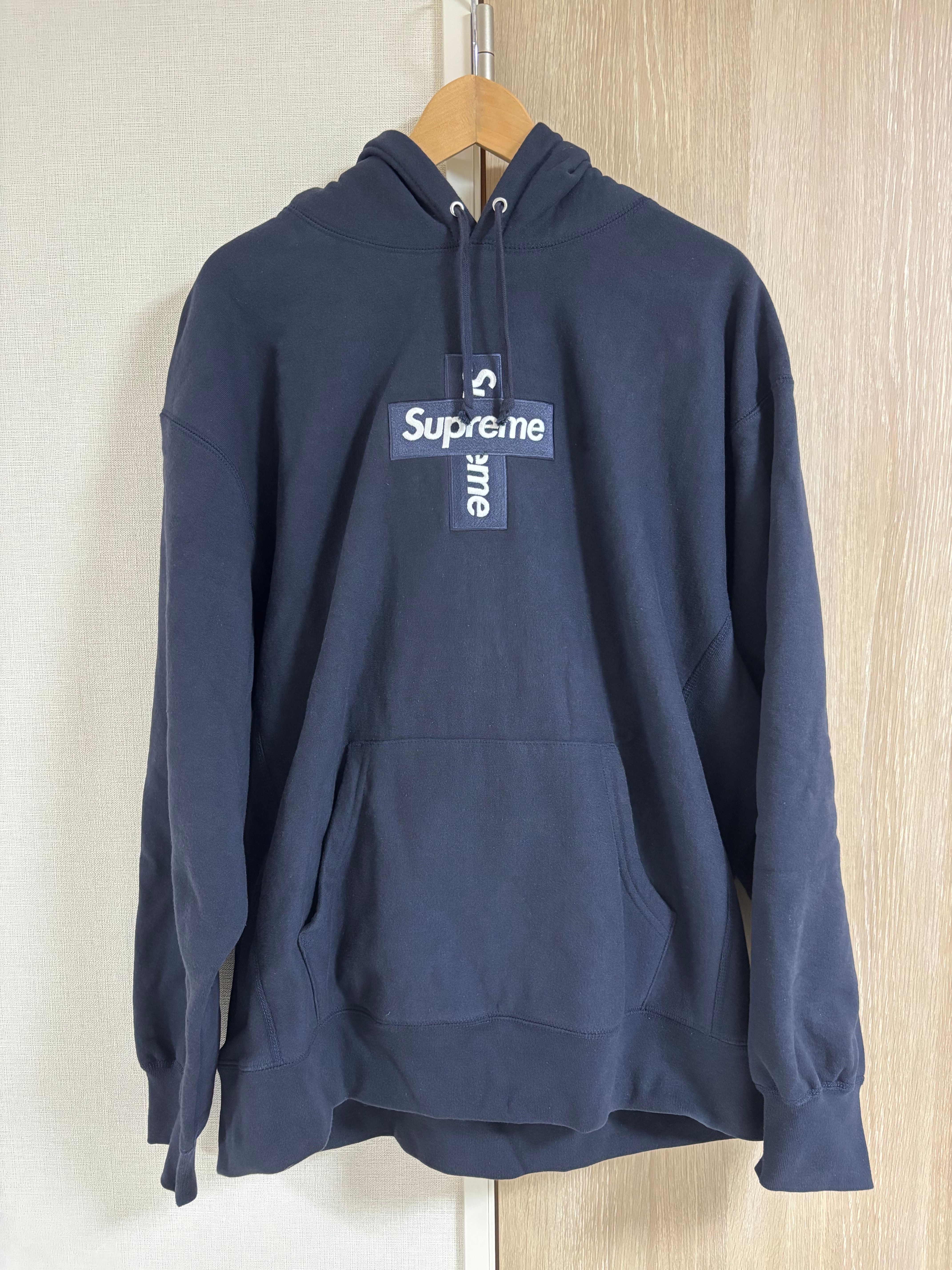 Supreme Cross Box Logo Hooded Sweatshirt "Navy"