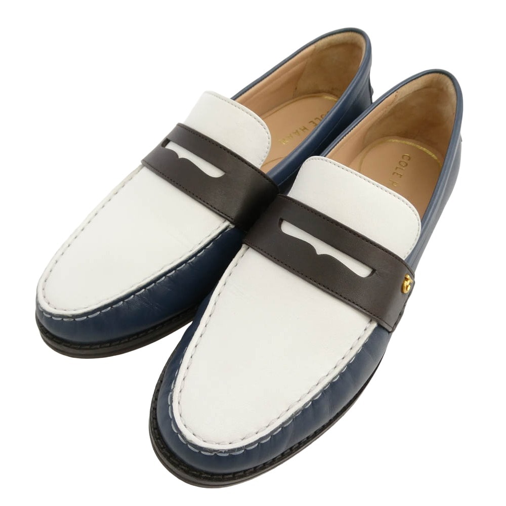 COLE HAAN コールハーン W30209 ラックス ピンチ ペニー ローファー シューズ ネイビー系 ホワイト系 7B【中古】