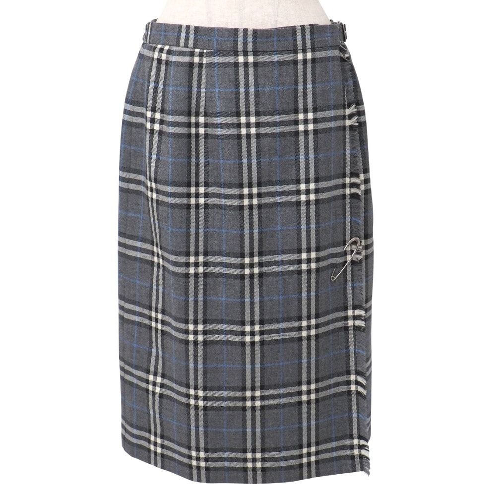 Burberrys バーバリーズ ヴィンテージ スカート サイズ15ABR(46) チェック 巻きスカート ラップスカート フリンジ ウール ミモレ丈 ブランド古着【中古】20251009/RA6233